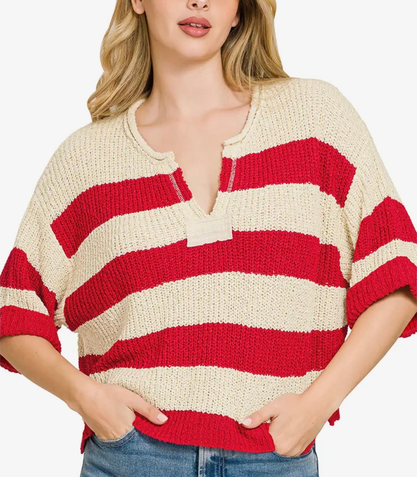 Clara Sweater- Red/Cream Stripe