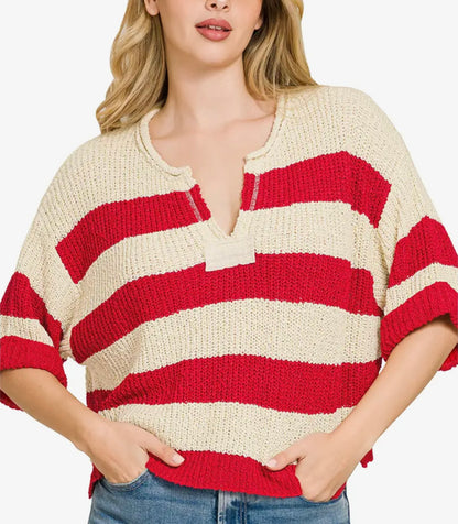 Clara Sweater- Red/Cream Stripe