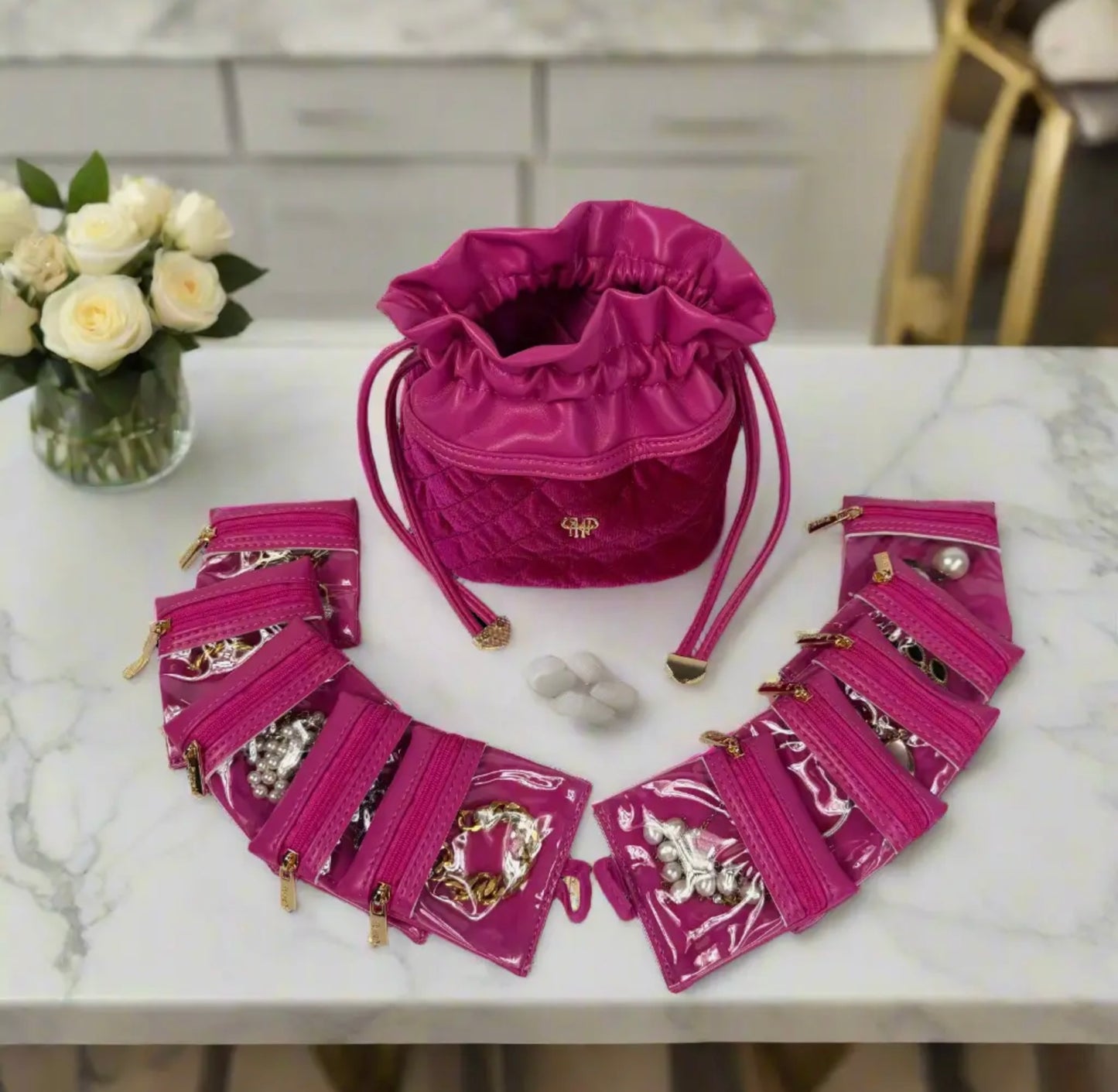 Jewelry Travel Bag- Pink Velvet