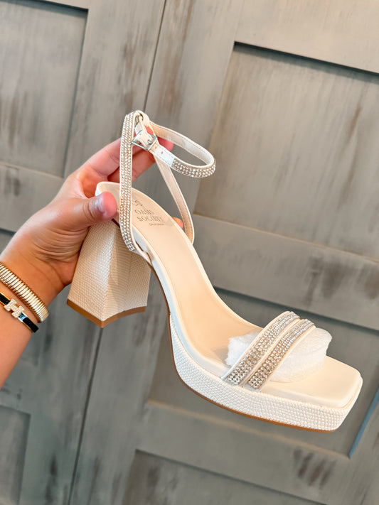 White Rhinestone Heels