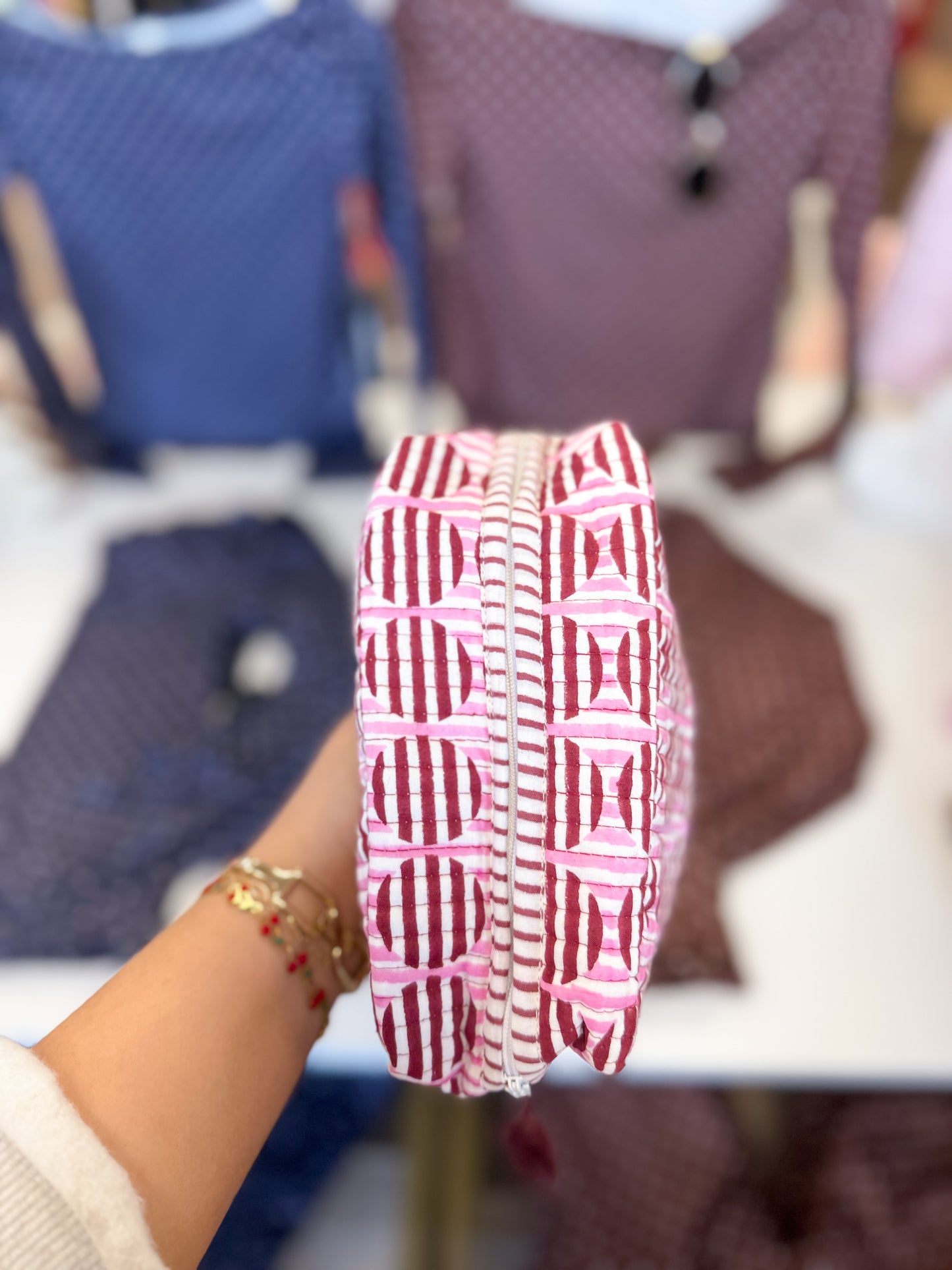 Pink Circle/Stripe Makeup Bag