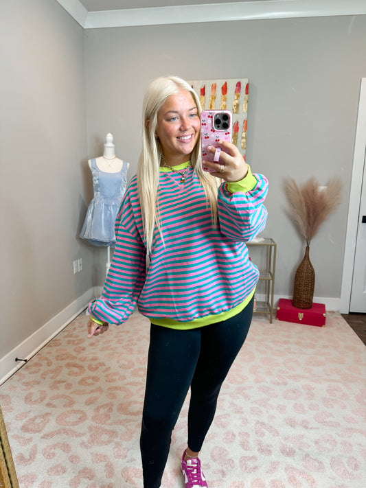 Bailey Top Long Sleeve- Pink/Lime Green