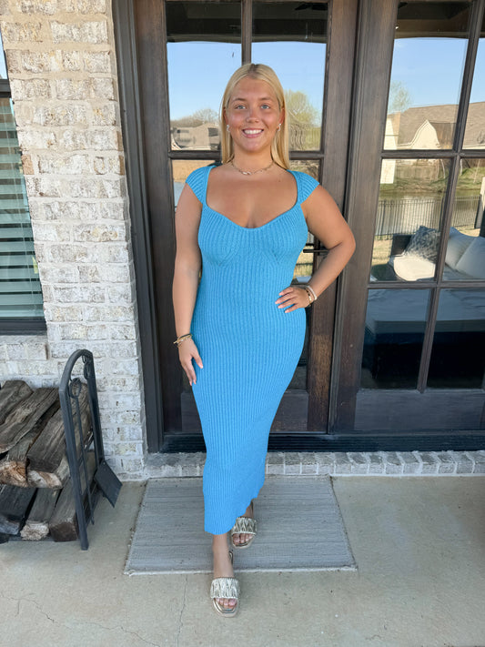 Blue Knit Bodycon Dress