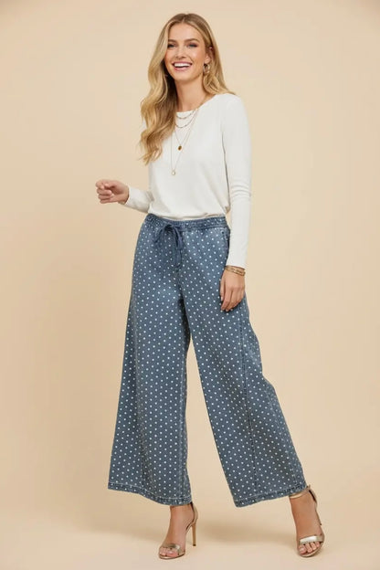 Ditsy Denim Pants (CURVY)
