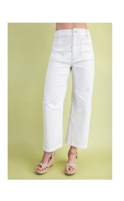 Stella Pants- White W/ Navy Trim