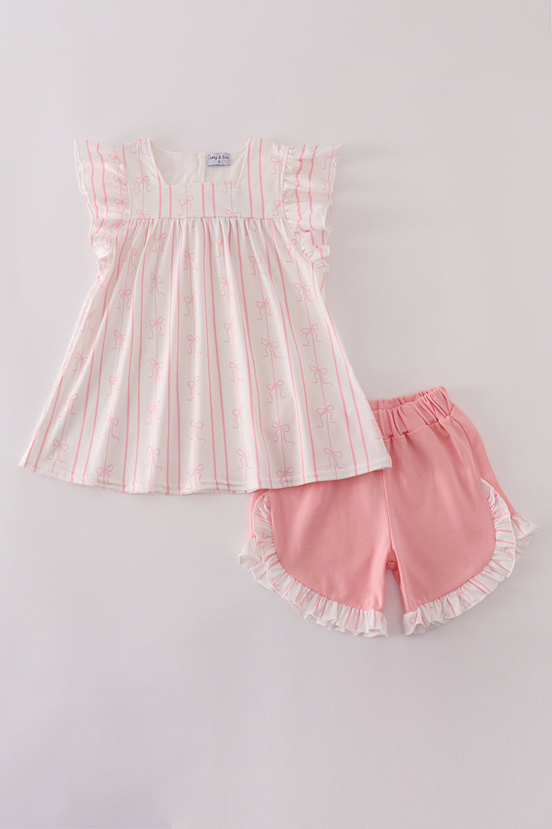 Pink Stripe Bow Set- Girl