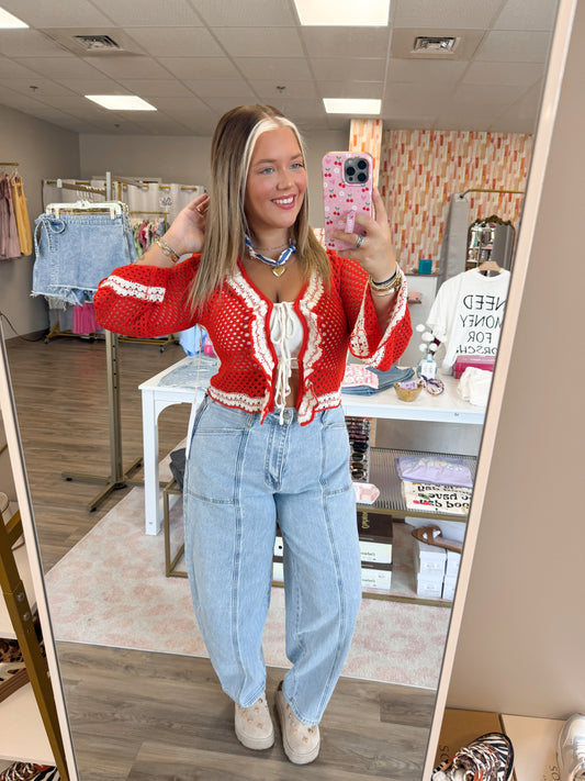 Tori Tie Cardigan- Red
