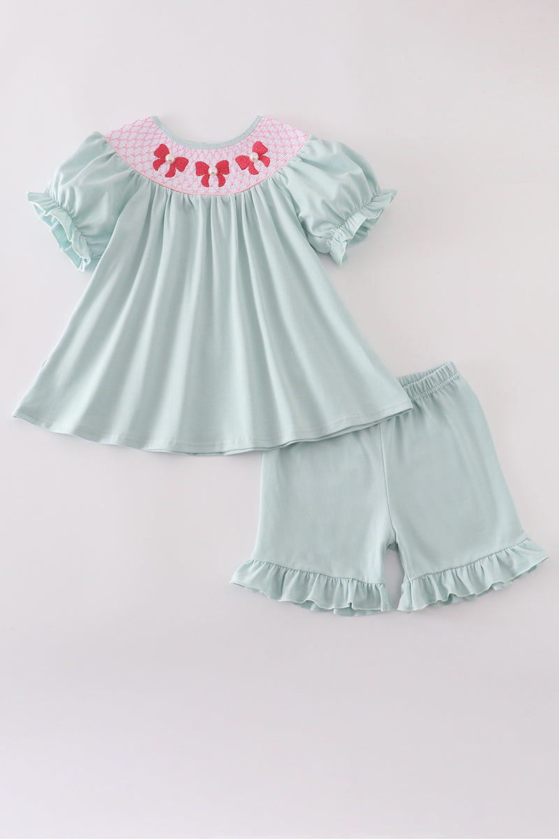 Blue Pearl Bow Set- Girl