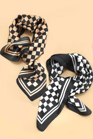 Brown/Black Checkered Bandana Scarf