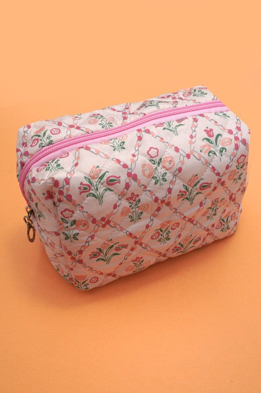 Pink Floral Makeup Bag