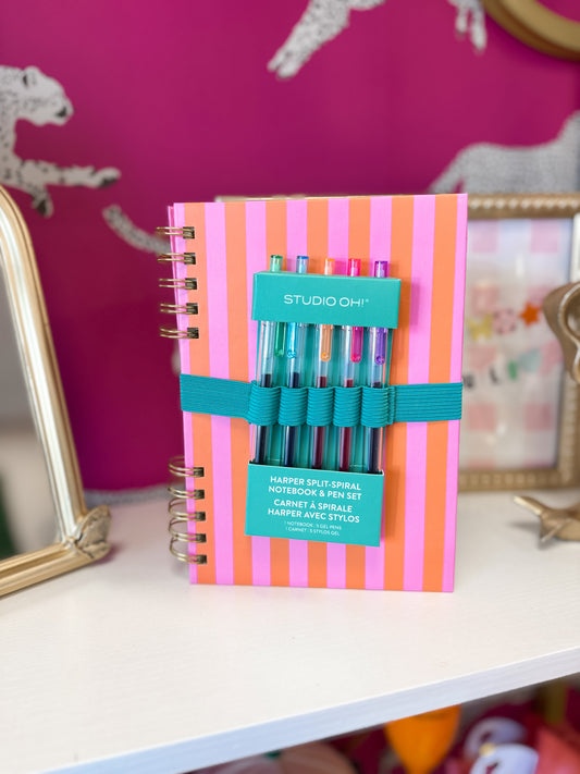 Pink/Orange Stripe Notebook W/ Pen Set