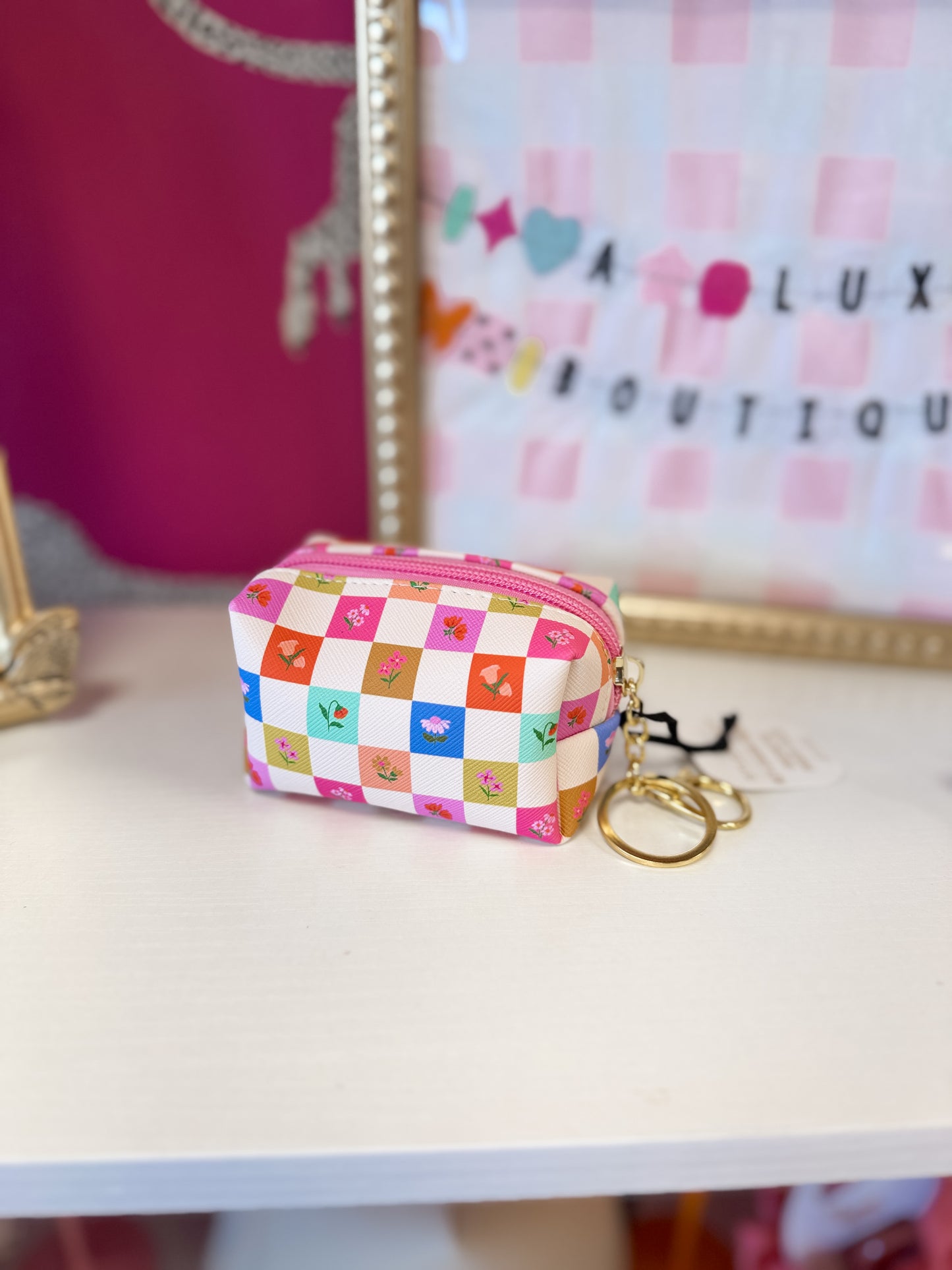 Checkered Key Chain Pouch