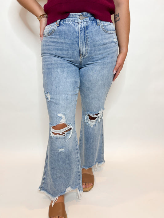 Mid Rise Crop Flare Jeans